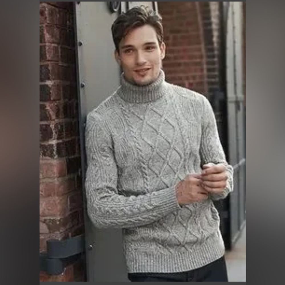 *Express Men’s Heather Gray Cable Knit Wool Blend Turtleneck XL Sweater #IH